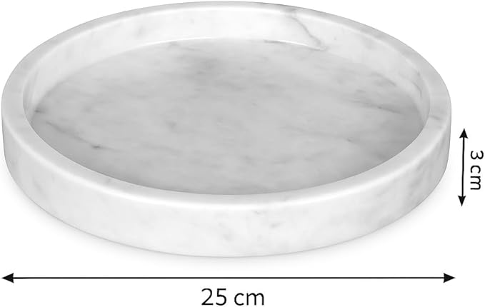 Carrara Marble Round Plate Ø 25 cm – Elegant Tray for Bathroom, Kitchen and Living Room – Handmade Italian Design Organizer | Kalu Creations
