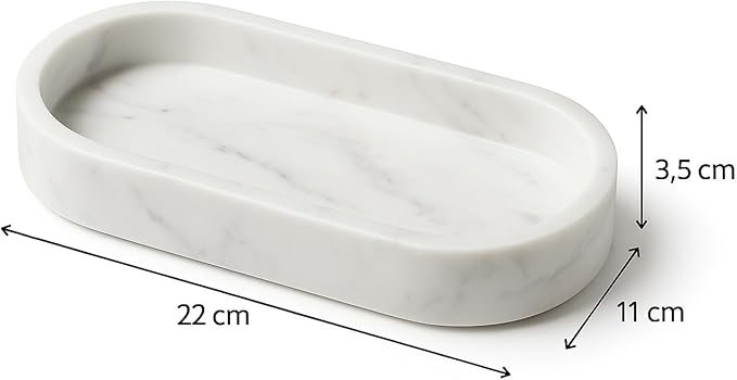 Oval White Marble Tray – Elegant Organizer for Bathroom, Candles, Soaps or Jewelry | Handmade in Italy – Kalu Creations

