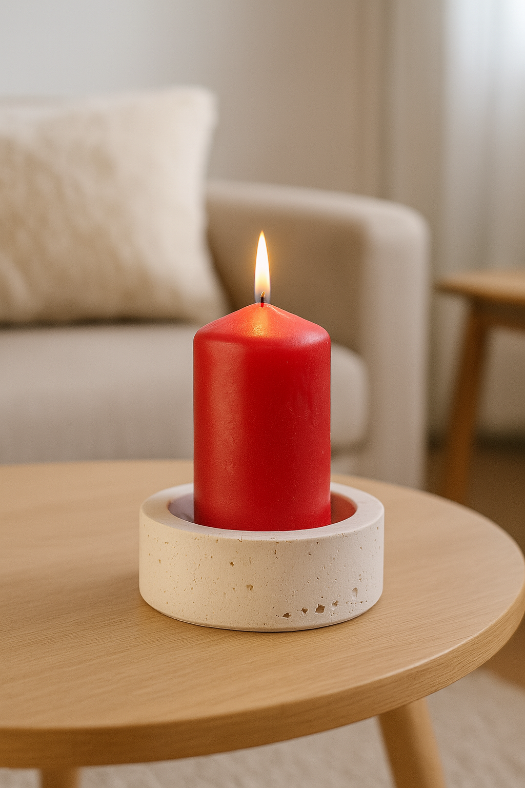 Centrotavola in travertino con candela accesa – Design Kalu Creations