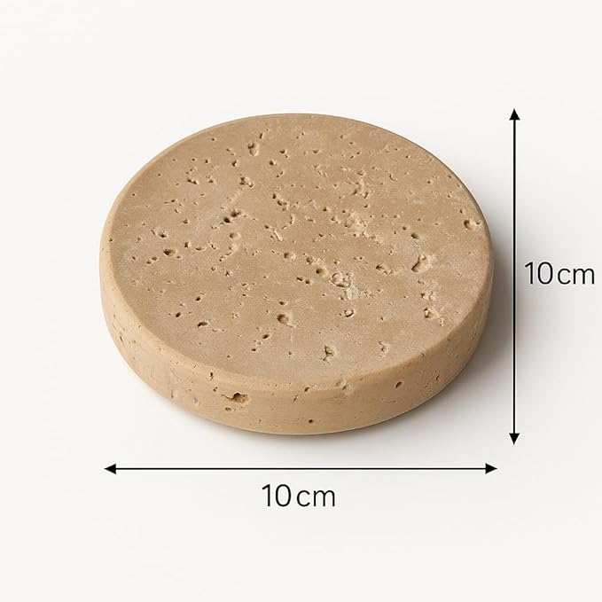 Set of 4 Round Natural Travertine Coasters Ø10 cm – Elegant and Durable, Scratch and Stain Resistant – Handmade in Italy | Kalu Creations