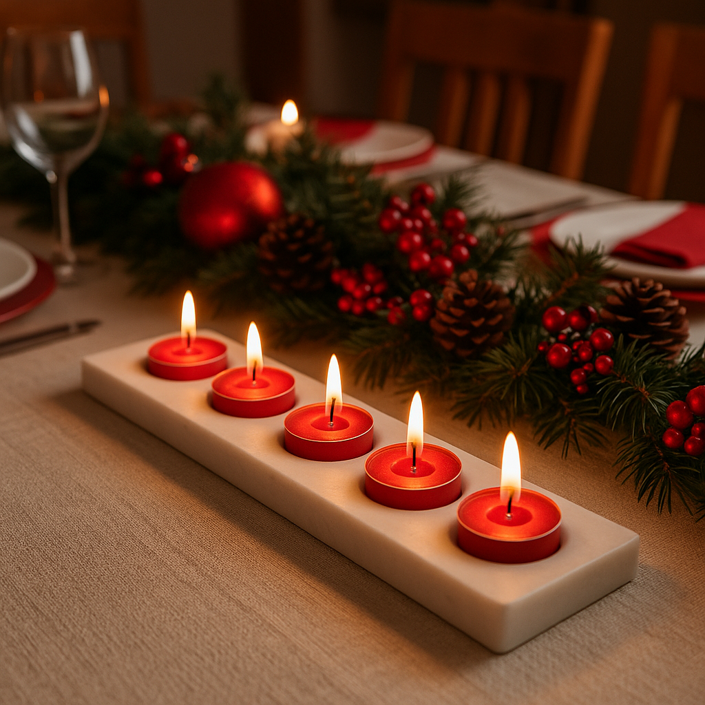 Accessorio decorativo in marmo con 5 fori per tealight
