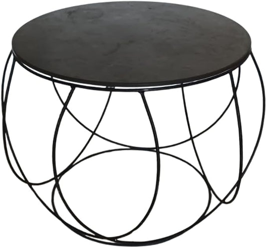 Round Slate and Iron Side Table Ø60 cm – Handmade in Italy – Modern and Minimalist Design – Natural Stone Top – H 51 cm – KALU Creations