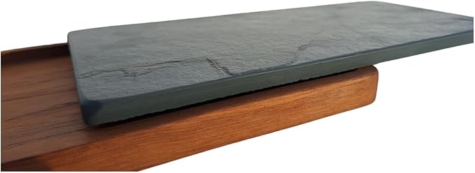 Green Slate and Teak Wood Tray – Elegant Rectangular Serving Tray for Kitchen and Dining Table 30x15 cm – Handmade in Italy – Kalu Creations