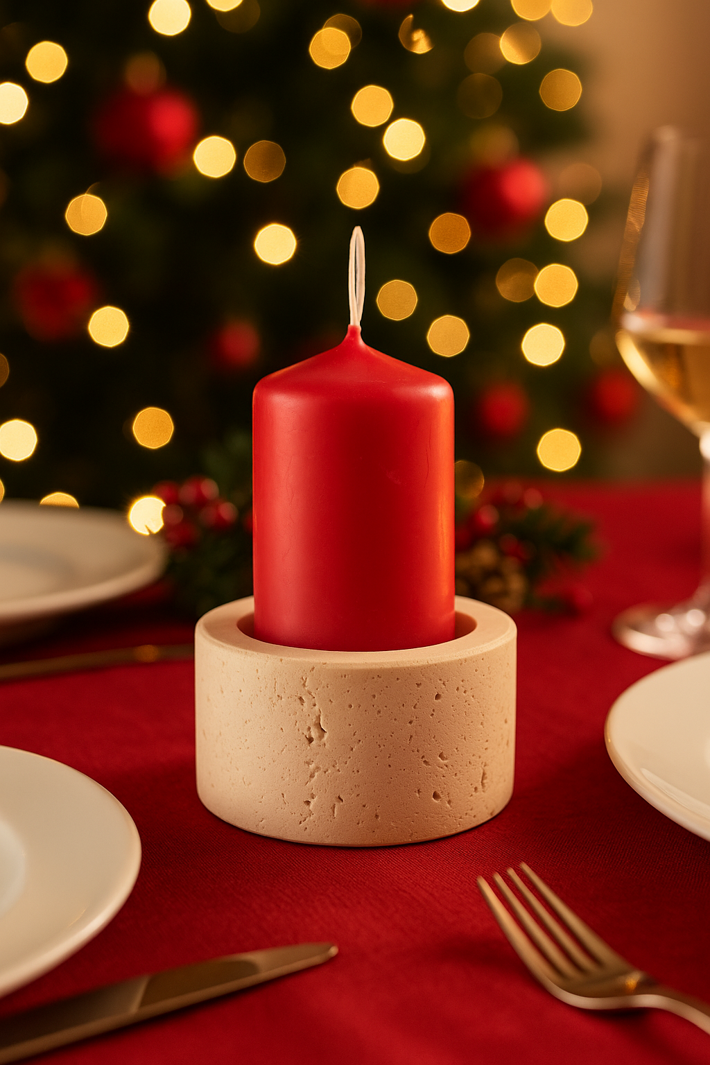 Supporto in pietra travertino Ø6x3 cm per candele – design Kalu Creations