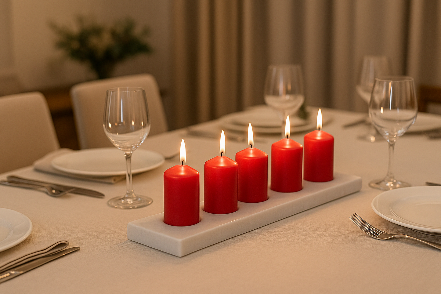 Centrotavola in marmo bianco con 5 candele – Kalu Creations