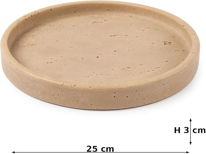 ROTONDI – Round Travertine Plate Ø 25 cm | Elegant Tray for Bathroom, Kitchen or Home Decor | Kalu Creations