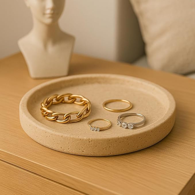 ROTONDI – Round Travertine Plate Ø 25 cm | Elegant Tray for Bathroom, Kitchen or Home Decor | Kalu Creations