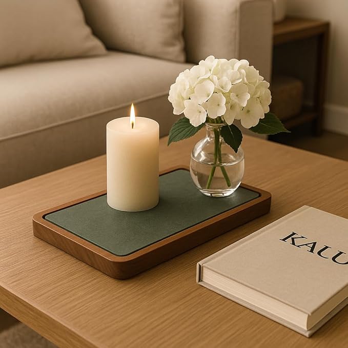 Green Slate and Teak Wood Tray – Elegant Rectangular Serving Tray for Kitchen and Dining Table 30x15 cm – Handmade in Italy – Kalu Creations