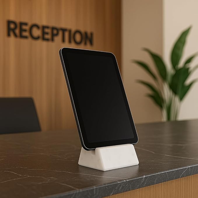 White Marble Stand for Tablet and Smartphone – Elegant and Stable Desk Holder – Handmade in Italy | Kalu Creations