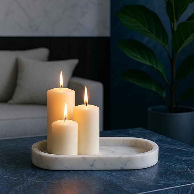 Oval White Marble Tray – Elegant Organizer for Bathroom, Candles, Soaps or Jewelry | Handmade in Italy – Kalu Creations

