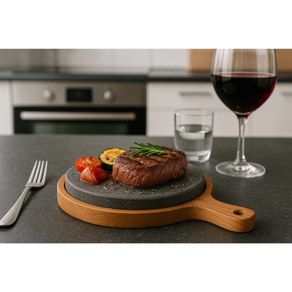 Piastra in pietra lavica artigianale Made in Italy per servizio di carne, pesce e verdure