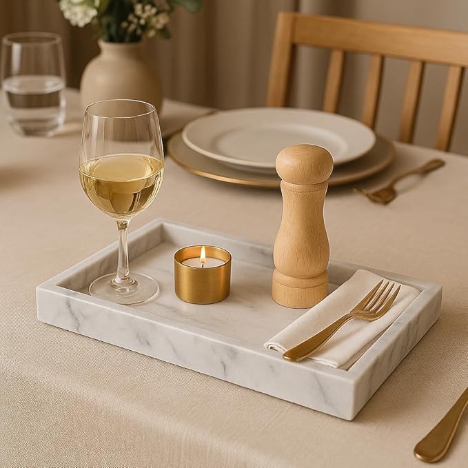 Rectangular Tray in Natural Marble 30x20 cm – Elegant Organizer for Bathroom, Kitchen or Coffee Table – Handmade in Italy – Kalu Creations

