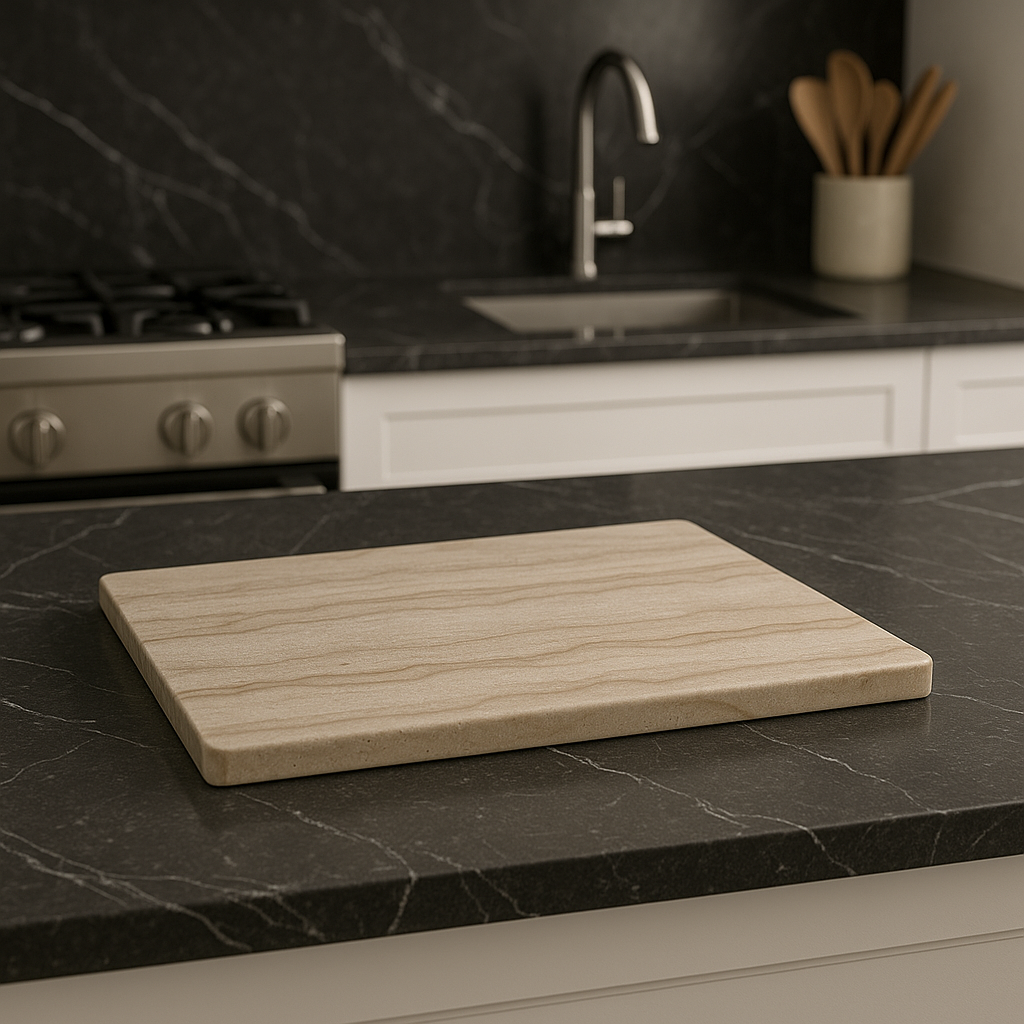 Dolomia Salentina marble cutting board displayed in modern kitchen