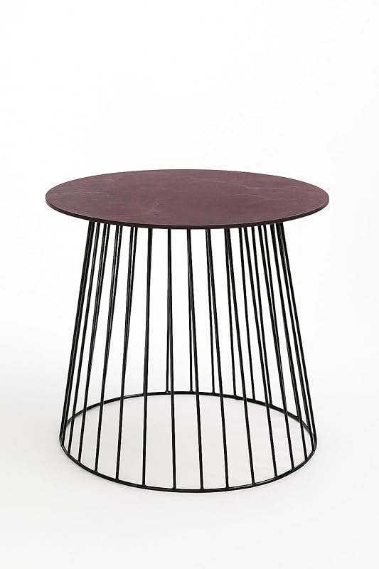 Kalu Creations Modern Table with Bordeaux Slate Top Ø 60 cm – Iron Frame – Height 57.5 cm – Italian Elegance for Living Rooms and Terraces