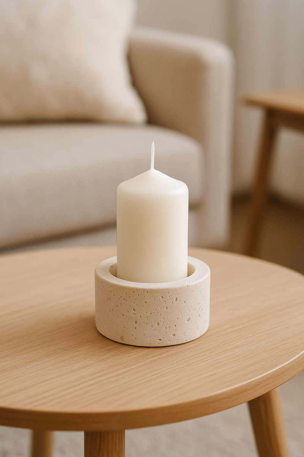 Accessorio decorativo in pietra travertino Ø6x3 cm – portacandele fatto a mano