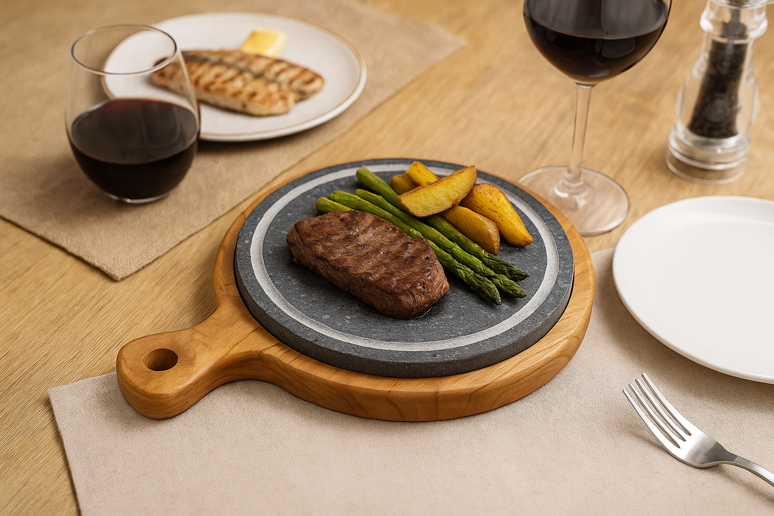 Piastra lavica con base in legno per cucina e presentazione gourmet