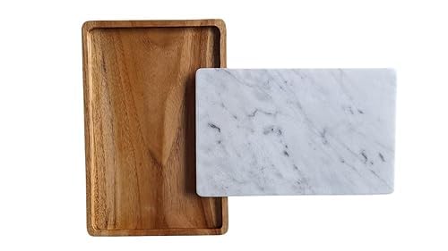 Duo – Elegant Tray in Teak Wood and White Marble | Natural Design for Kitchen, Dining Table and Home Décor – Handmade in Italy – Kalu Creations

