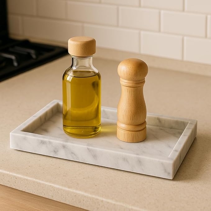 Rectangular Tray in Natural Marble 30x20 cm – Elegant Organizer for Bathroom, Kitchen or Coffee Table – Handmade in Italy – Kalu Creations

