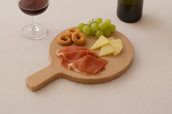 Round Stone Cutting Board with Handle 31.5x24 cm – Dolomia Natural Stone – Handmade in Italy – Elegant and Durable – Ideal for Cheese, Appetizers or Sushi – KALU Creations