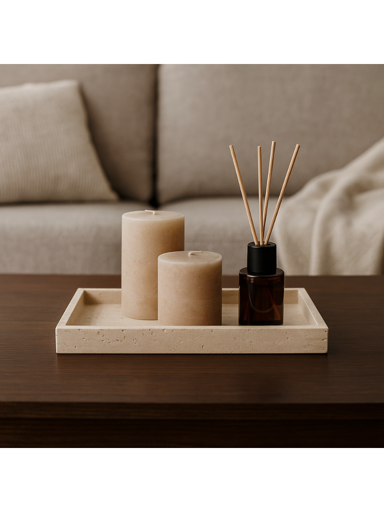 Organizer in travertino 30×20×3 per profumi e candele – stile minimal