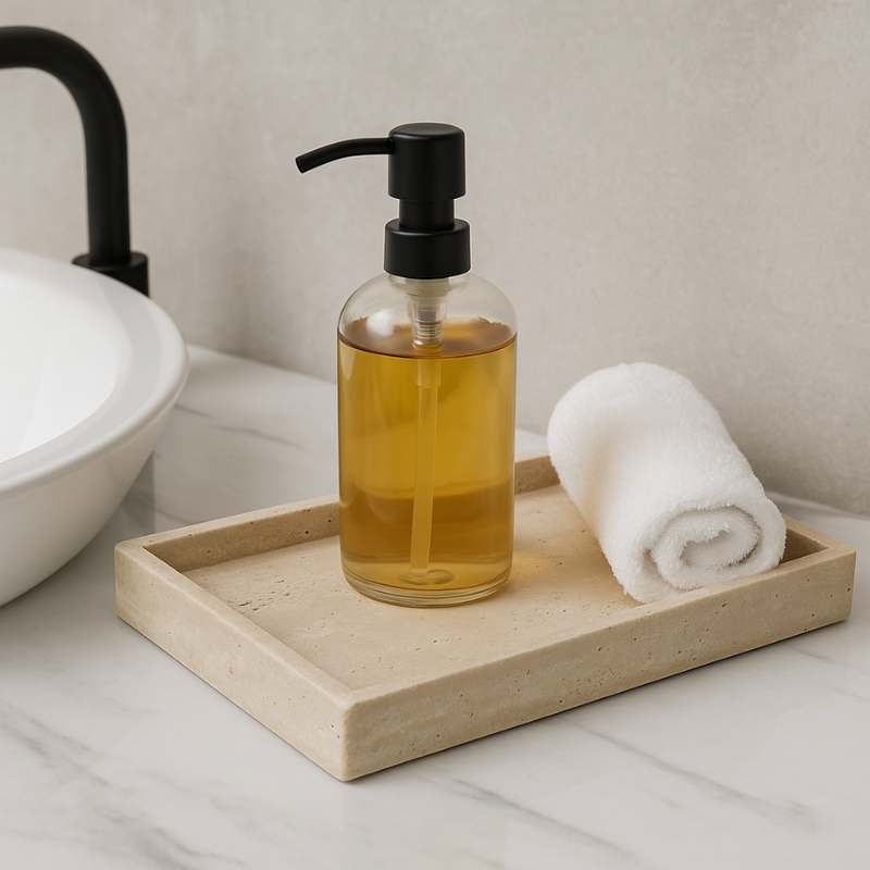 Vassoio rettangolare in travertino naturale 30×20 per bagno e cucina – finitura levigata