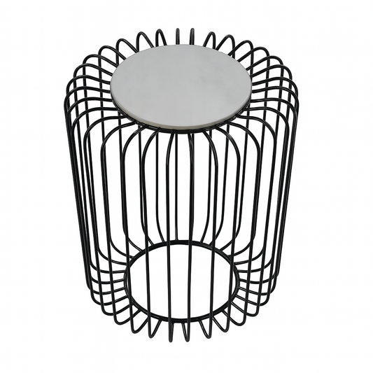 Kalu Creations Modern Side Table – Black Iron Frame with White Marble Top Ø 23.5 cm – Base Ø 39 cm – Height 55 cm – Handmade in Italy for Living Room, Bedroom, Hotel

