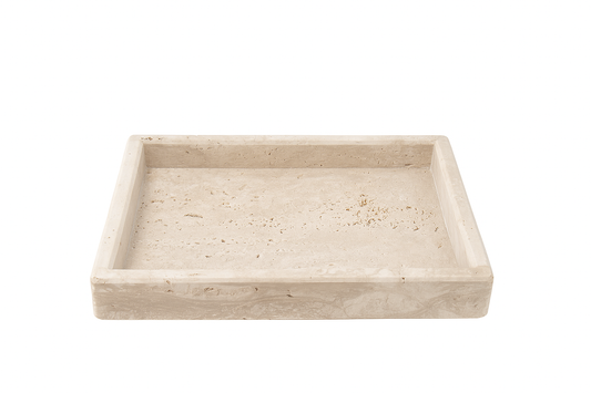 Vassoio in travertino 20×15×3 cm con bordo perimetrale – vista frontale
