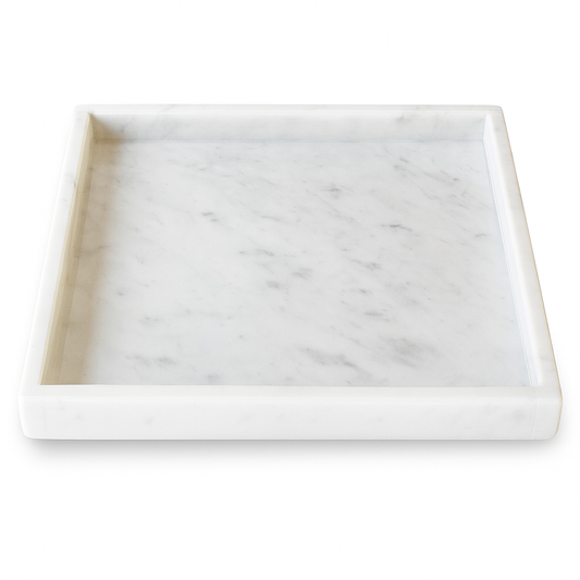Vassoio quadrato in marmo bianco 25×25×3 cm con bordo perimetrale