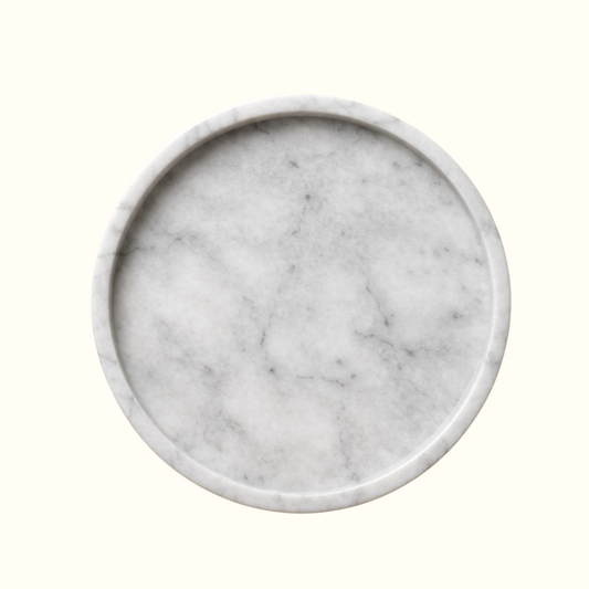 Piatto Rotondo in Marmo di Carrara Ø 25 cm – Vassoio Elegante per Bagno, Cucina e Soggiorno – Portaoggetti Design Artigianale Made in Italy – Kalu Creations