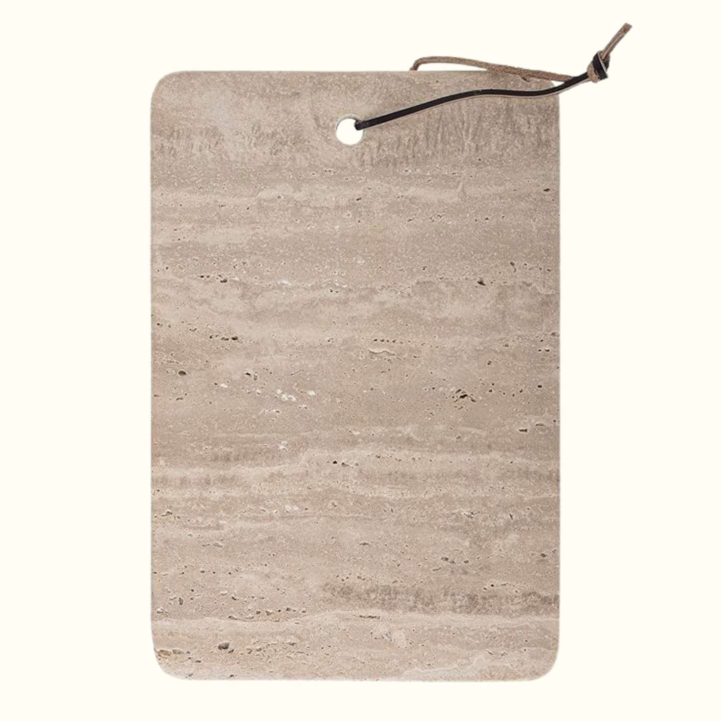 Travertine cutting board with leather strap, handcrafted Italian natural stone design