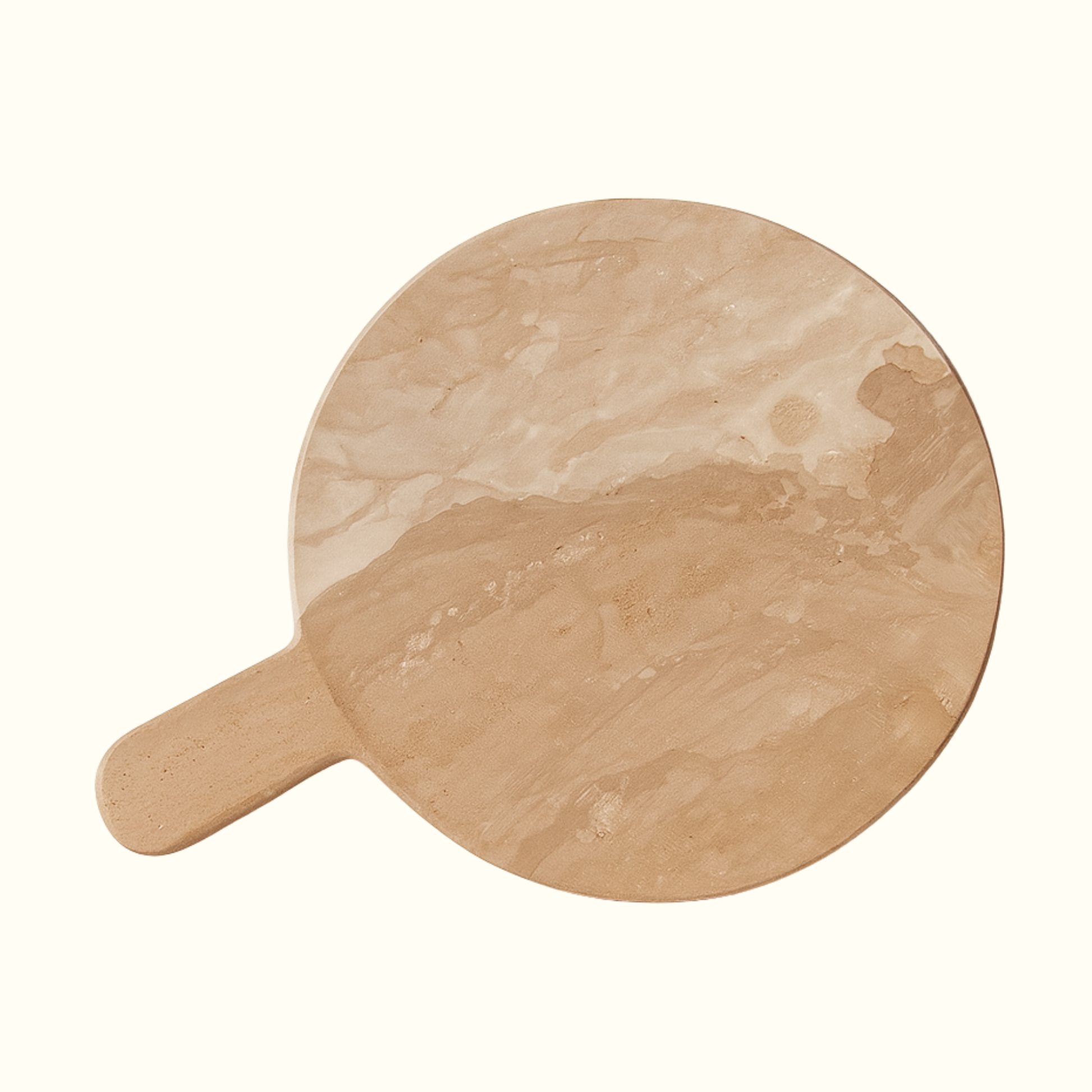Round dolomite stone serving board with handle, handcrafted Italian natural stone design
