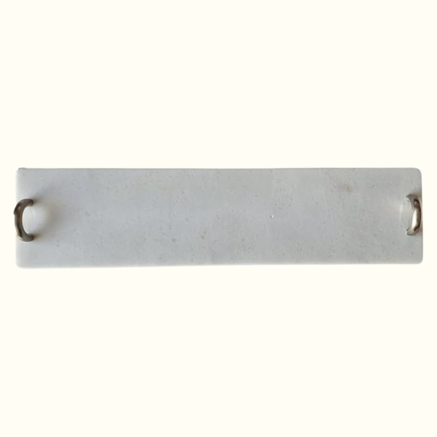 Rectangular white marble serving tray with metal handles, handcrafted Italian design