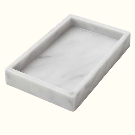 Tablett aus weißem Marmor, 25 x 15 cm – Elegante Aufbewahrung für Bad, Küche oder Wohnzimmer | Kalu Creations