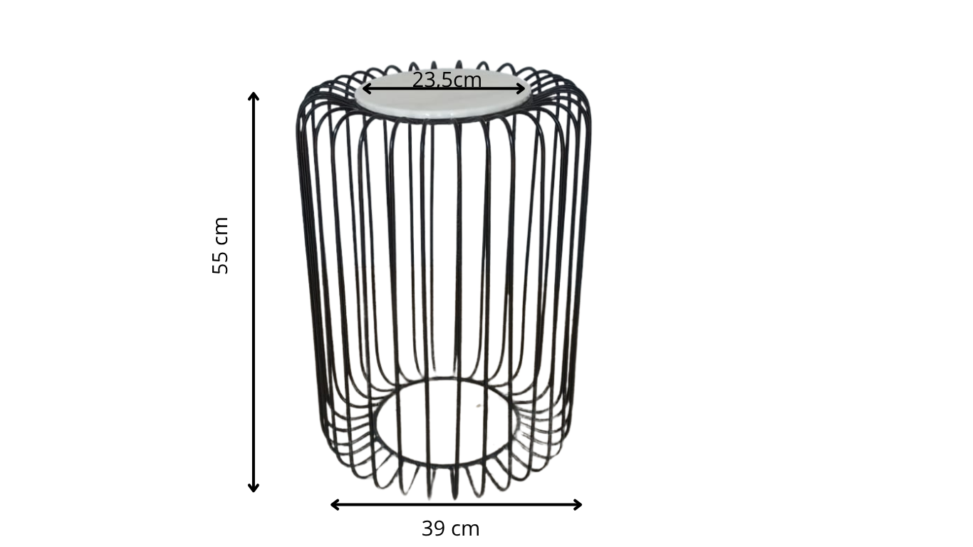 Kalu Creations Modern Side Table – Black Iron Frame with White Marble Top Ø 23.5 cm – Base Ø 39 cm – Height 55 cm – Handmade in Italy for Living Room, Bedroom, Hotel


