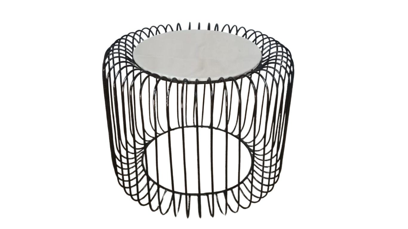 Modern Round Side Table Ø40 cm – White Marble Top and Black Iron Frame – Handmade in Italy – Minimal and Elegant – H 45.5 cm – KALU Creations