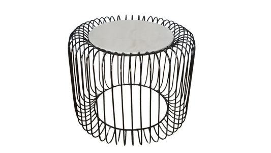 Modern Round Side Table Ø40 cm – White Marble Top and Black Iron Frame – Handmade in Italy – Minimal and Elegant – H 45.5 cm – KALU Creations