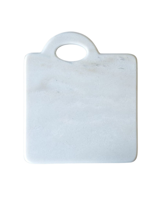 Tagliere in marmo bianco 30x25 cm con manico – accessorio cucina artigianale Made in Italy