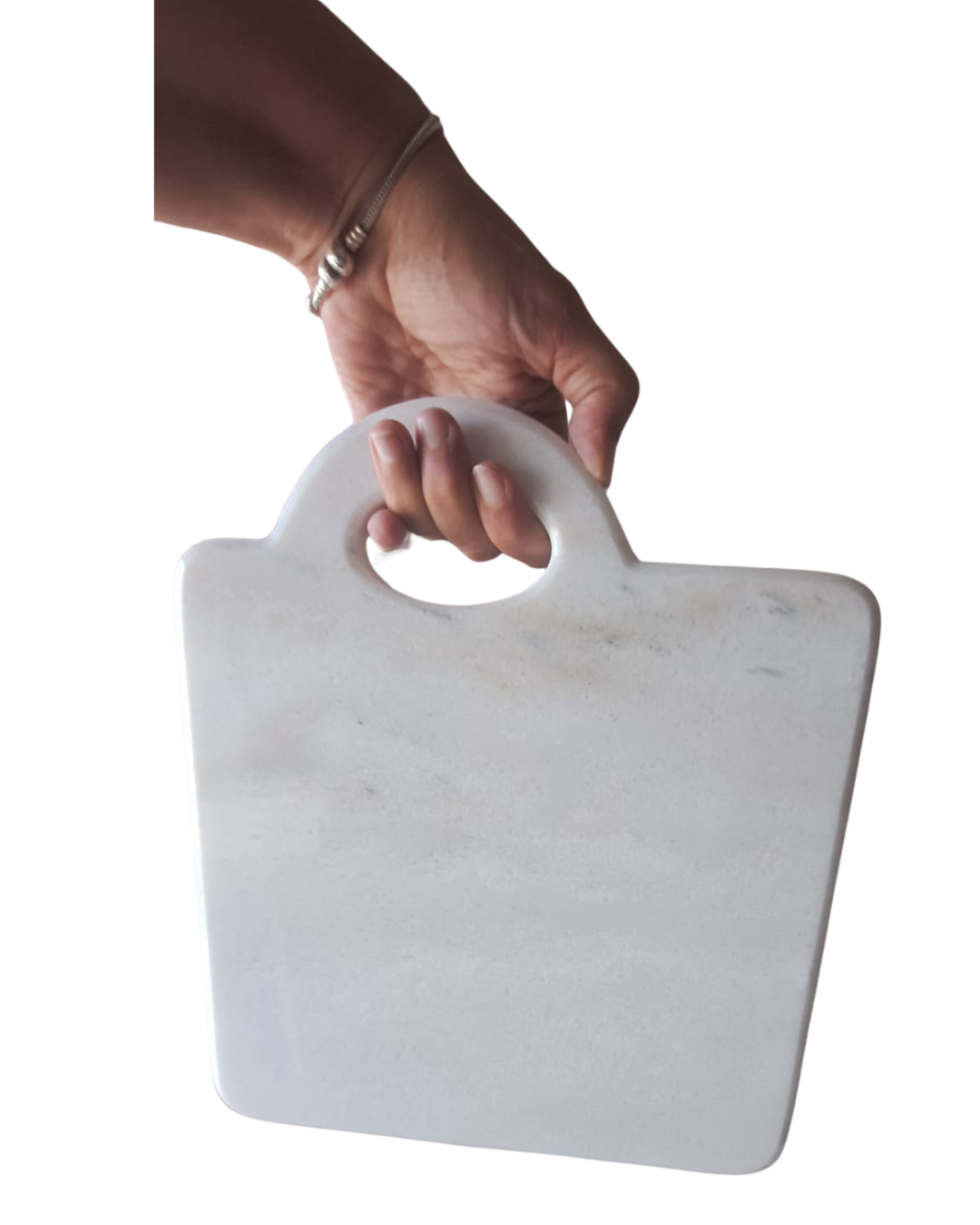 Vassoio in marmo bianco naturale con manico, ideale per cucina e tavola design