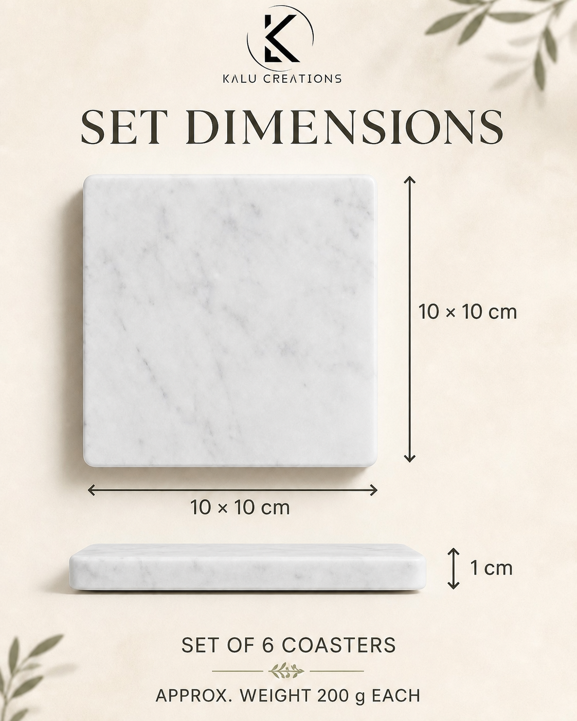 Set of 6: 10 × 10 cm, thickness 1 cm