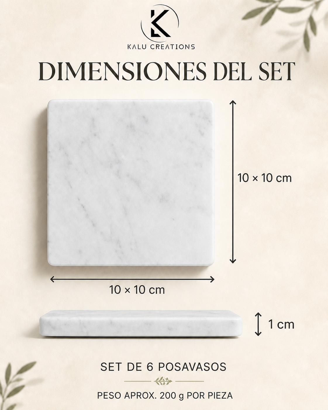 Set de 6: 10 × 10 cm, grosor 1 cm