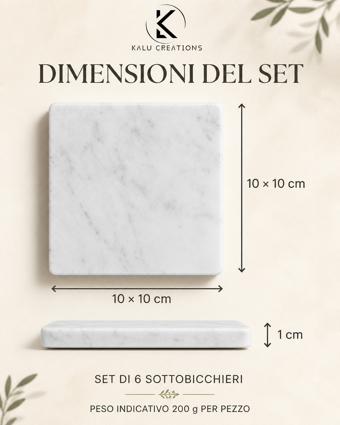 Set di 6: 10 × 10 cm e spessore 1 cm
