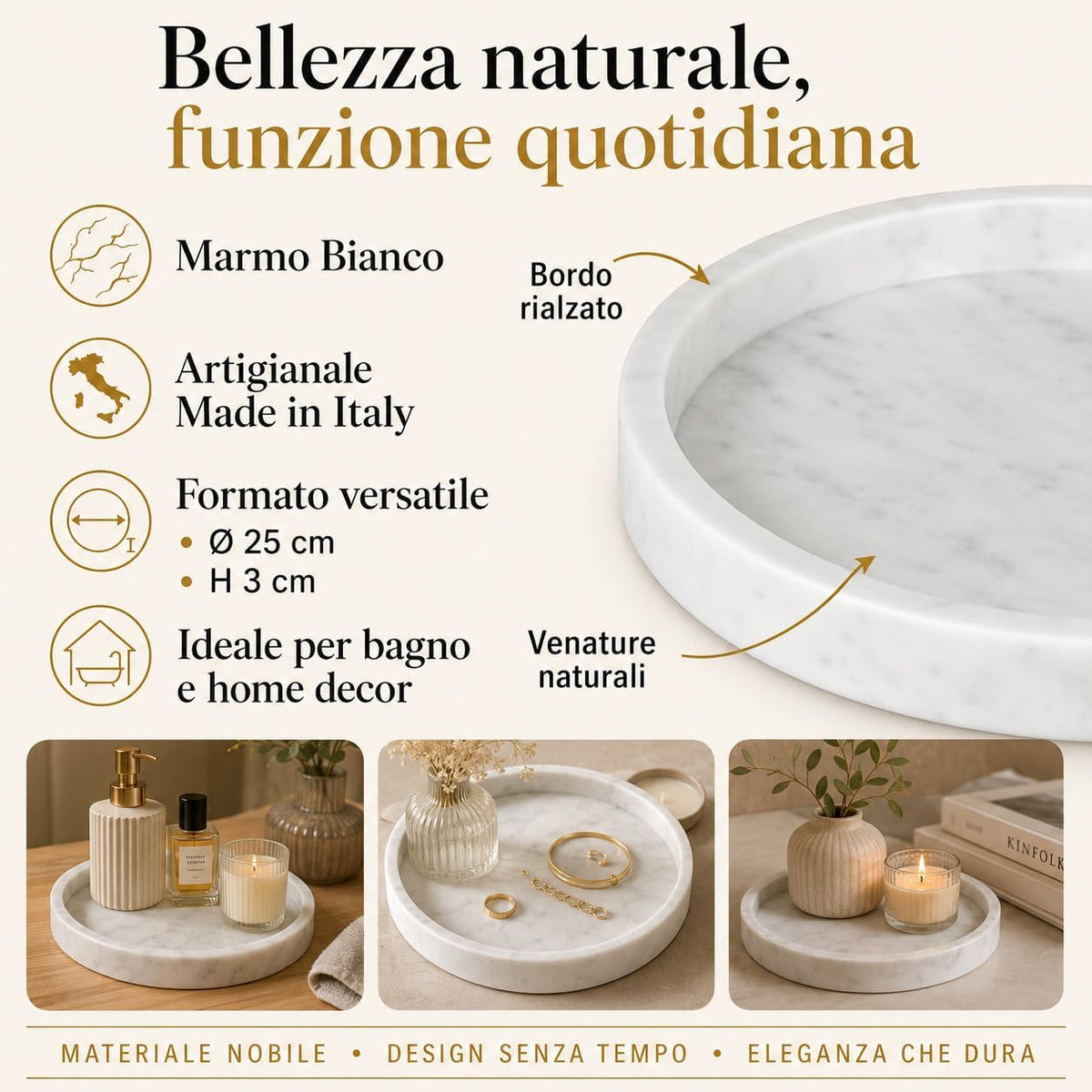 Piatto in marmo Carrara: caratteristiche e dimensioni