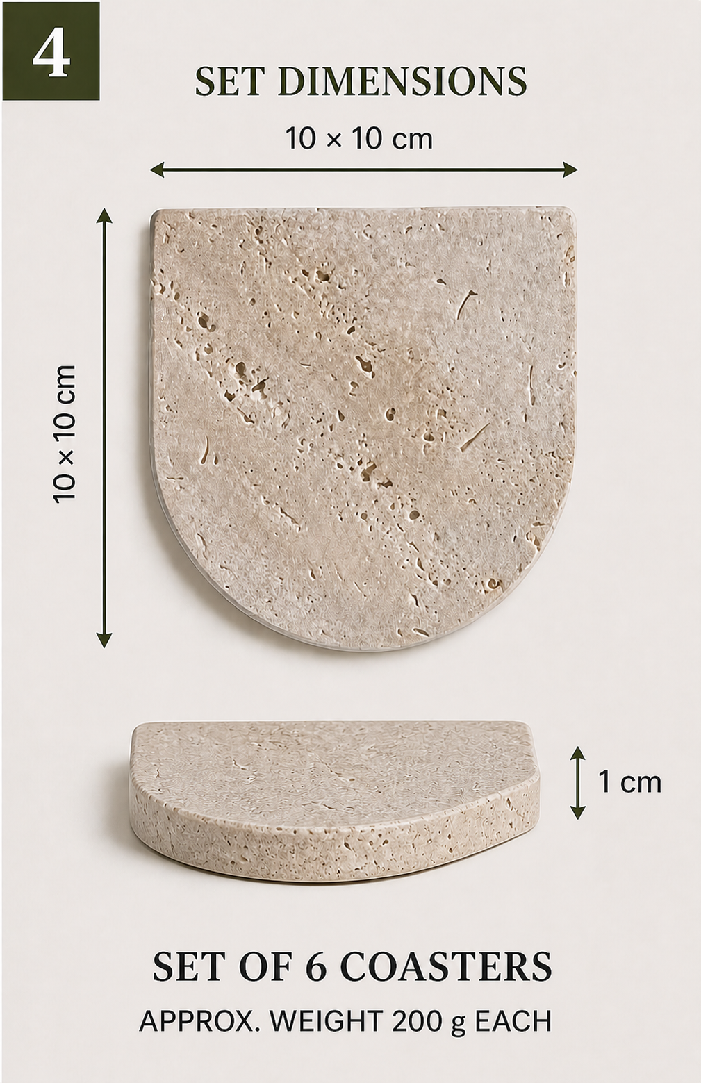Set of 6: 10 × 10 cm, thickness 1 cm
