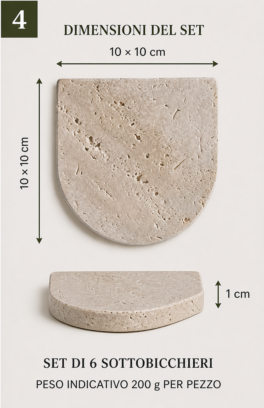 Set di 6: 10 × 10 cm e spessore 1 cm