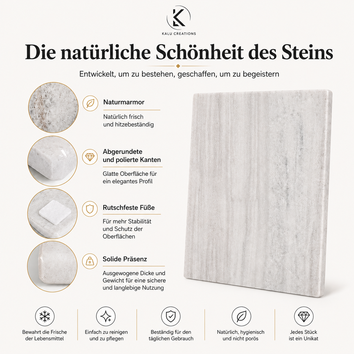 Servierbrett aus weißem Marmor 40 × 30 × 2 cm