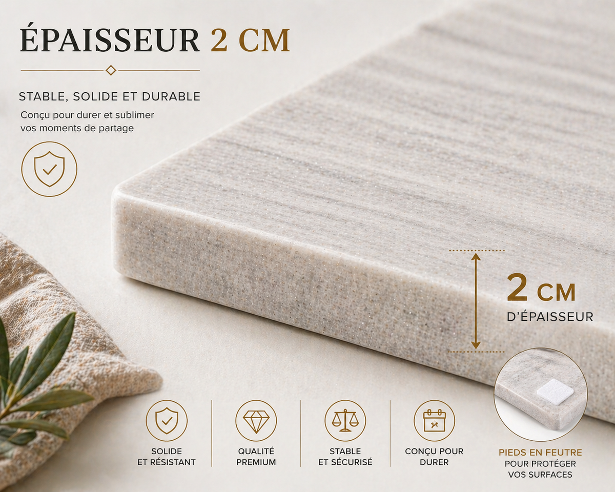Planche en marbre blanc 40 × 30 × 2 cm
