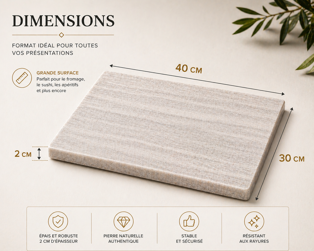 Planche en marbre blanc 40 × 30 × 2 cm
