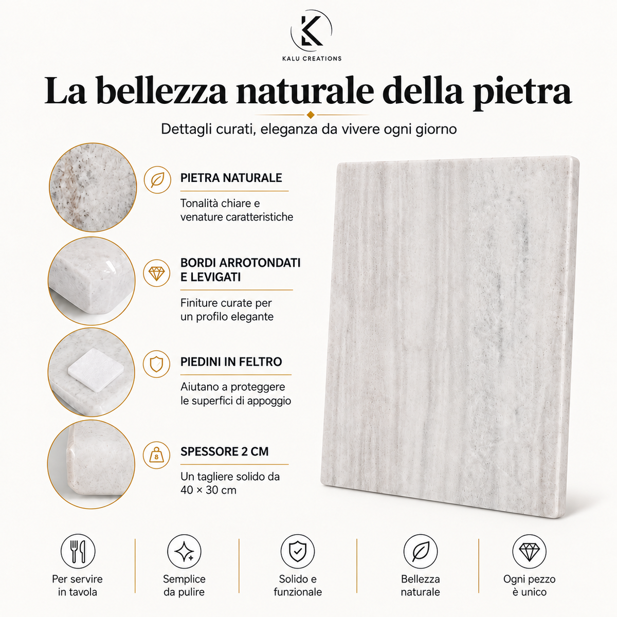 Tagliere in marmo bianco 40 × 30 × 2 cm